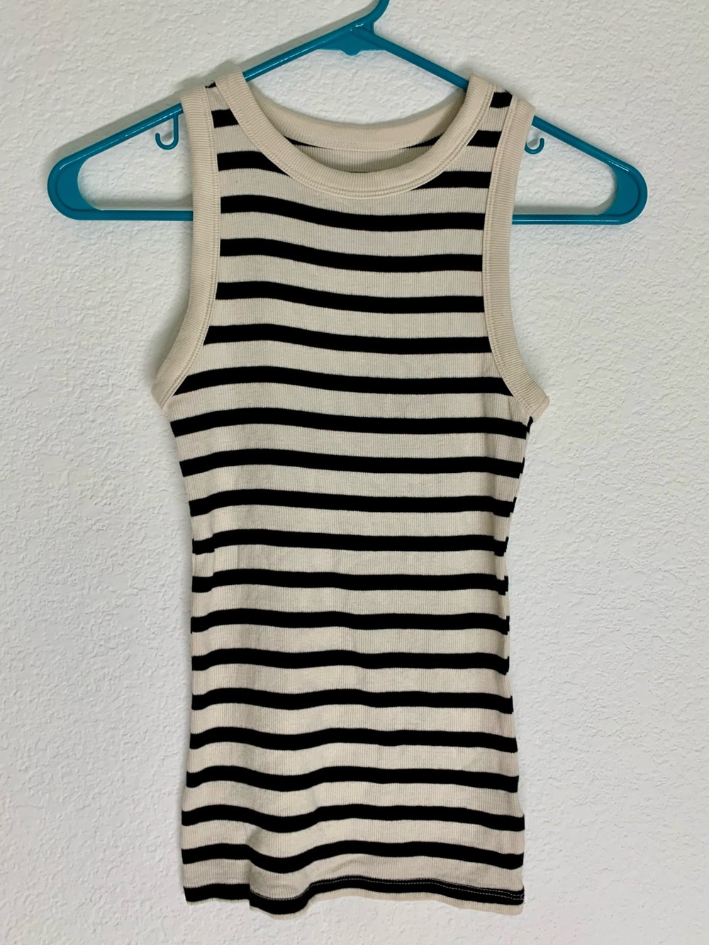 A New Day Sleeveless Black & Cream Stripe Ribbed Tank Top